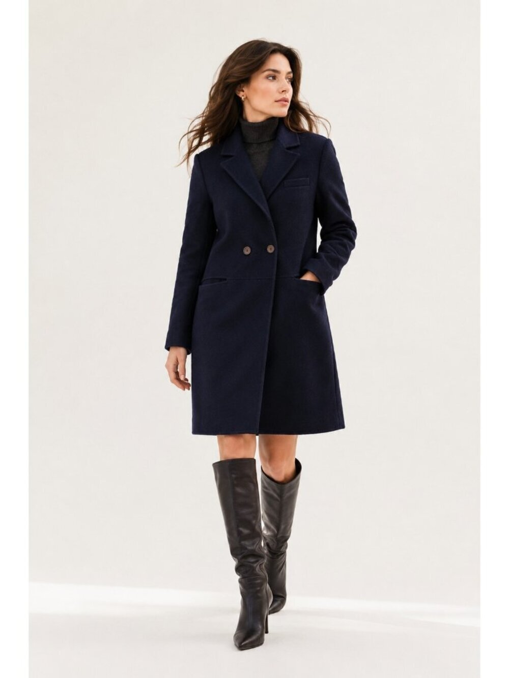Max & Moi Paris 100% Wool Navy Double Breasted Coat Jacket Women Size 40